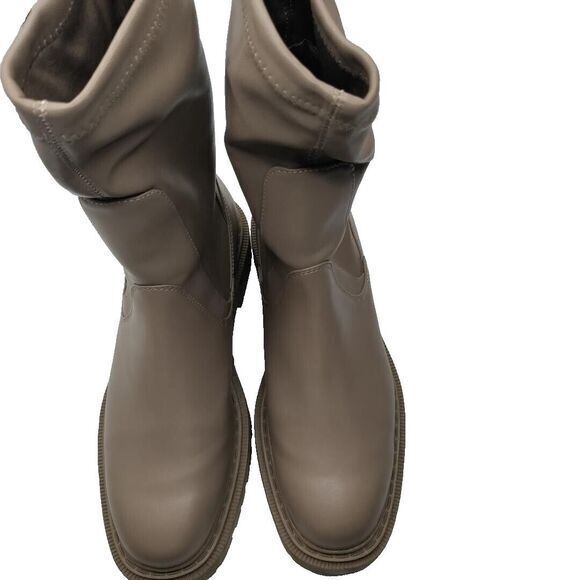 H&M Beige Women 10 Faux Leather Platform Jadon 90s Chunky Hiking Ankle Boots Y2K - Picture 1 of 6